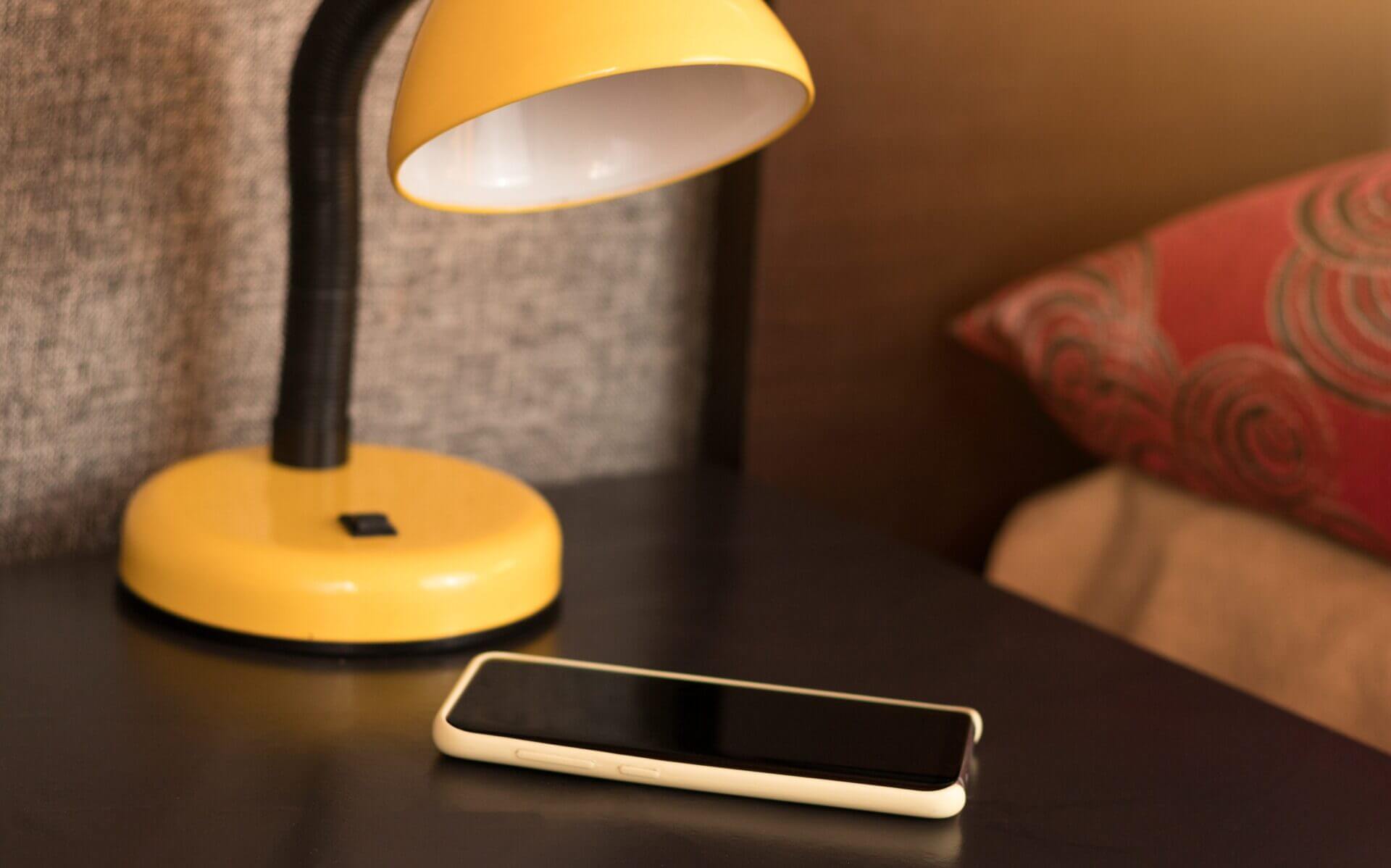 Bedroom Summer With Smartphone Lamp Nightstand Bed