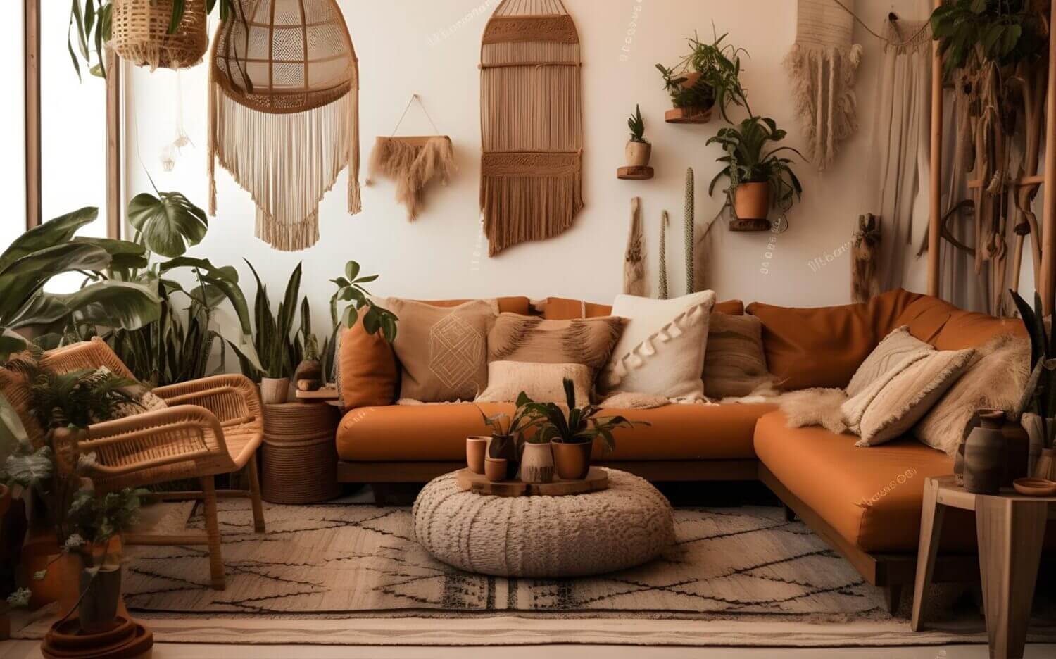 Earth-toned furniture decor in living room