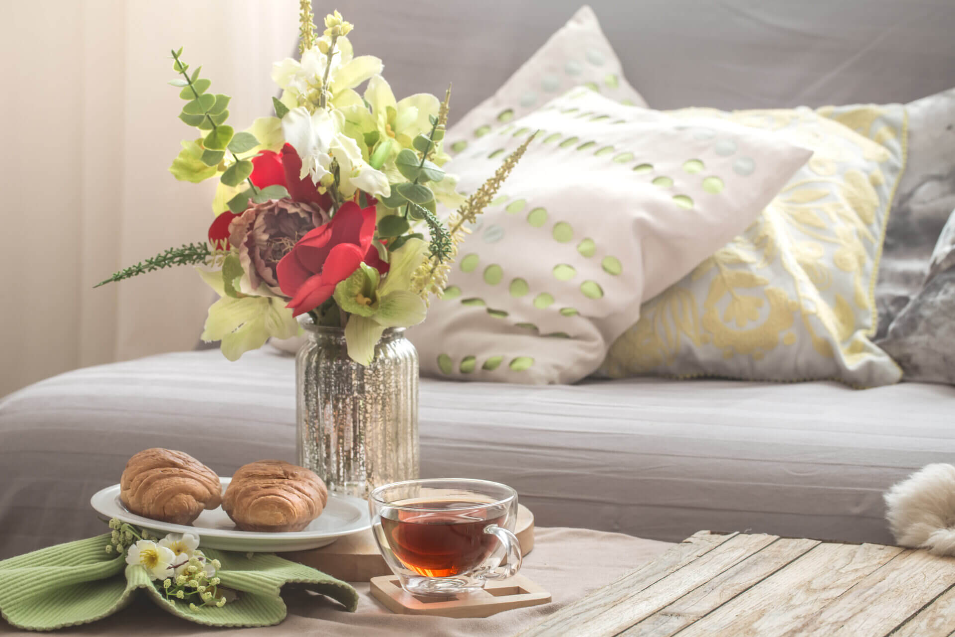 Homely Cozy Spring Interior In The Living Room