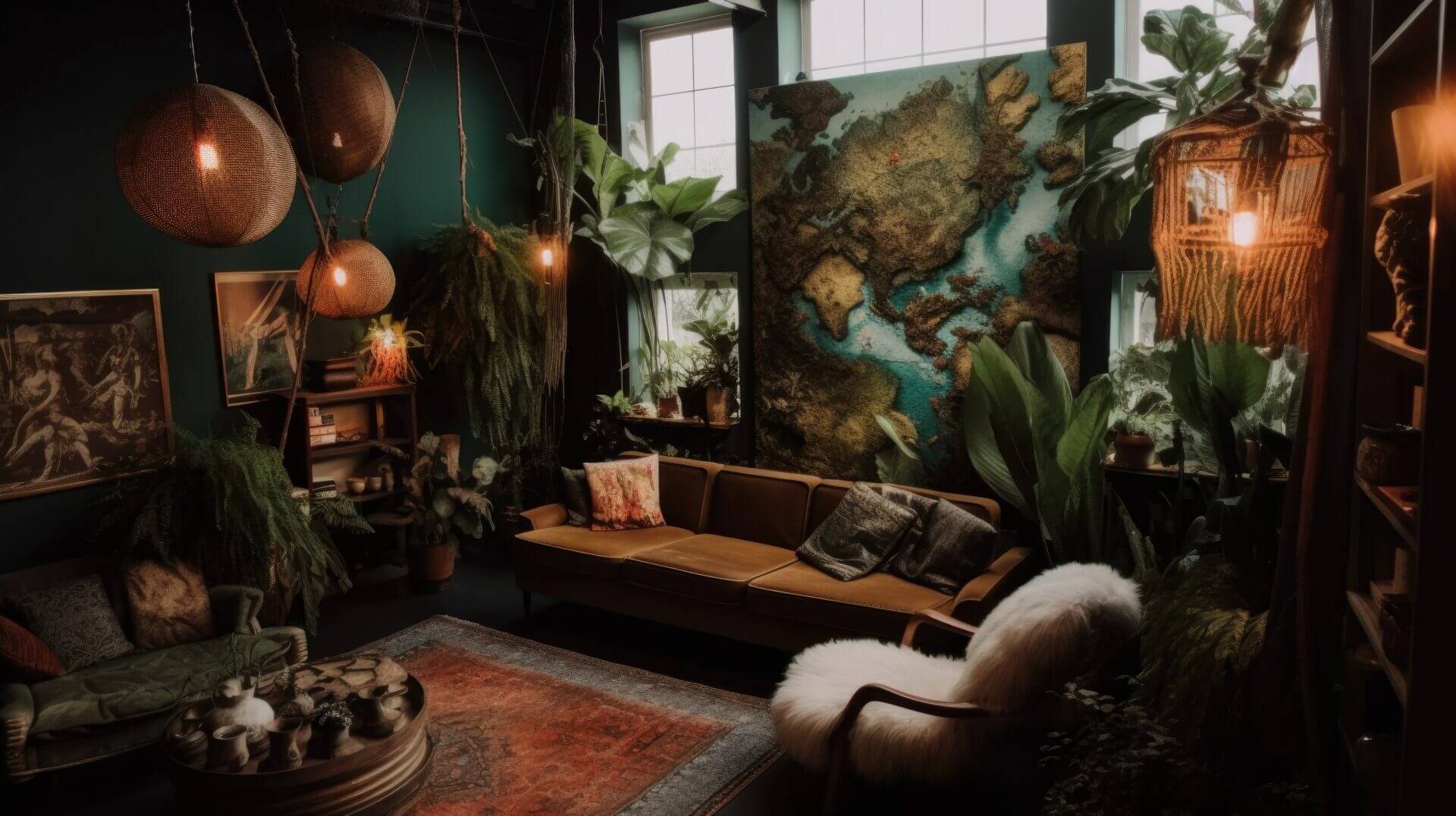 Interior Design Of Living Room With Dark And Moody